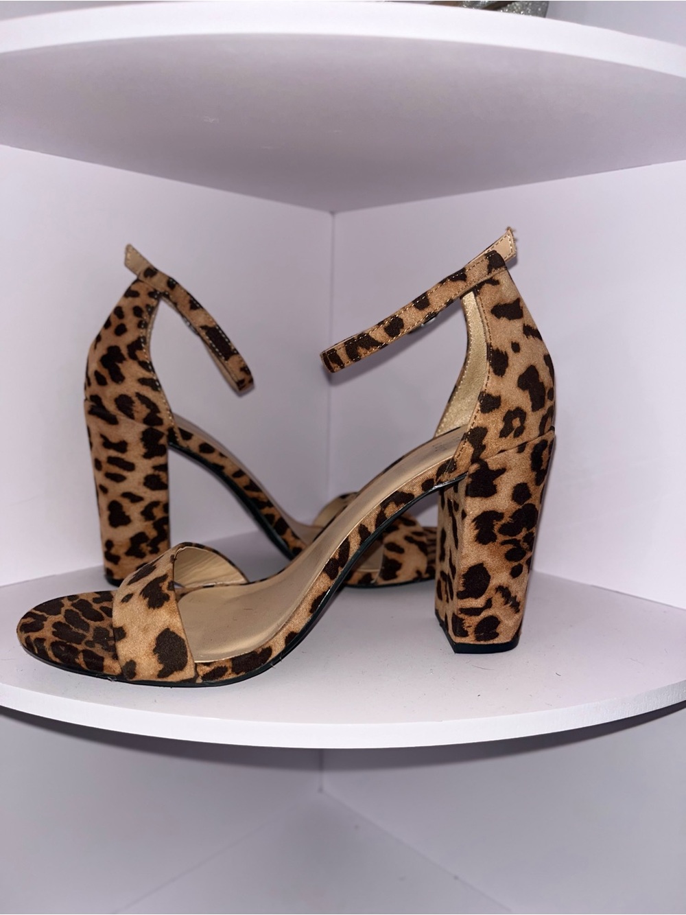 Leopard Print Ankle-Strap Block Heel Sandals - Women